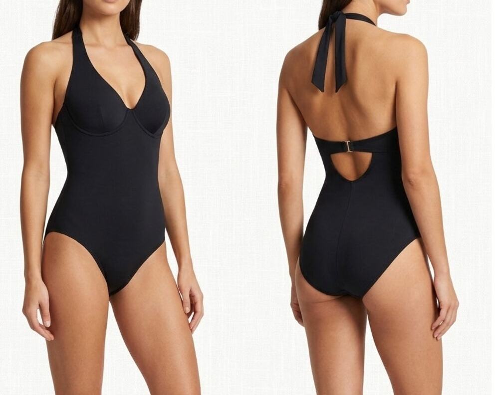 Lands' End 6 C Black Swimsuit One Piece